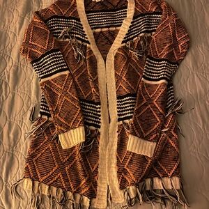 Style Rack Brown and Cream Geometric Cardigan